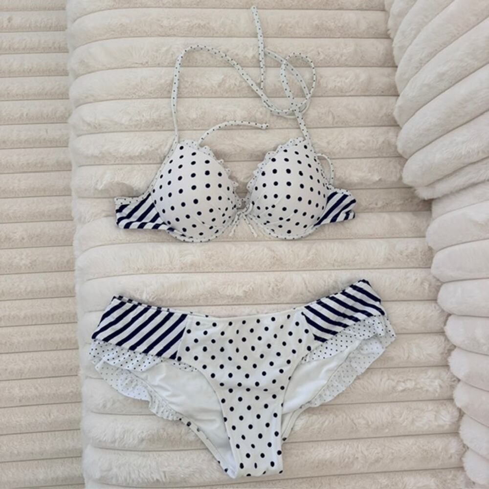 Victoria's Secret Swim Set Halter Tie Top Lined Women's 36C/Large Bikini Bottom